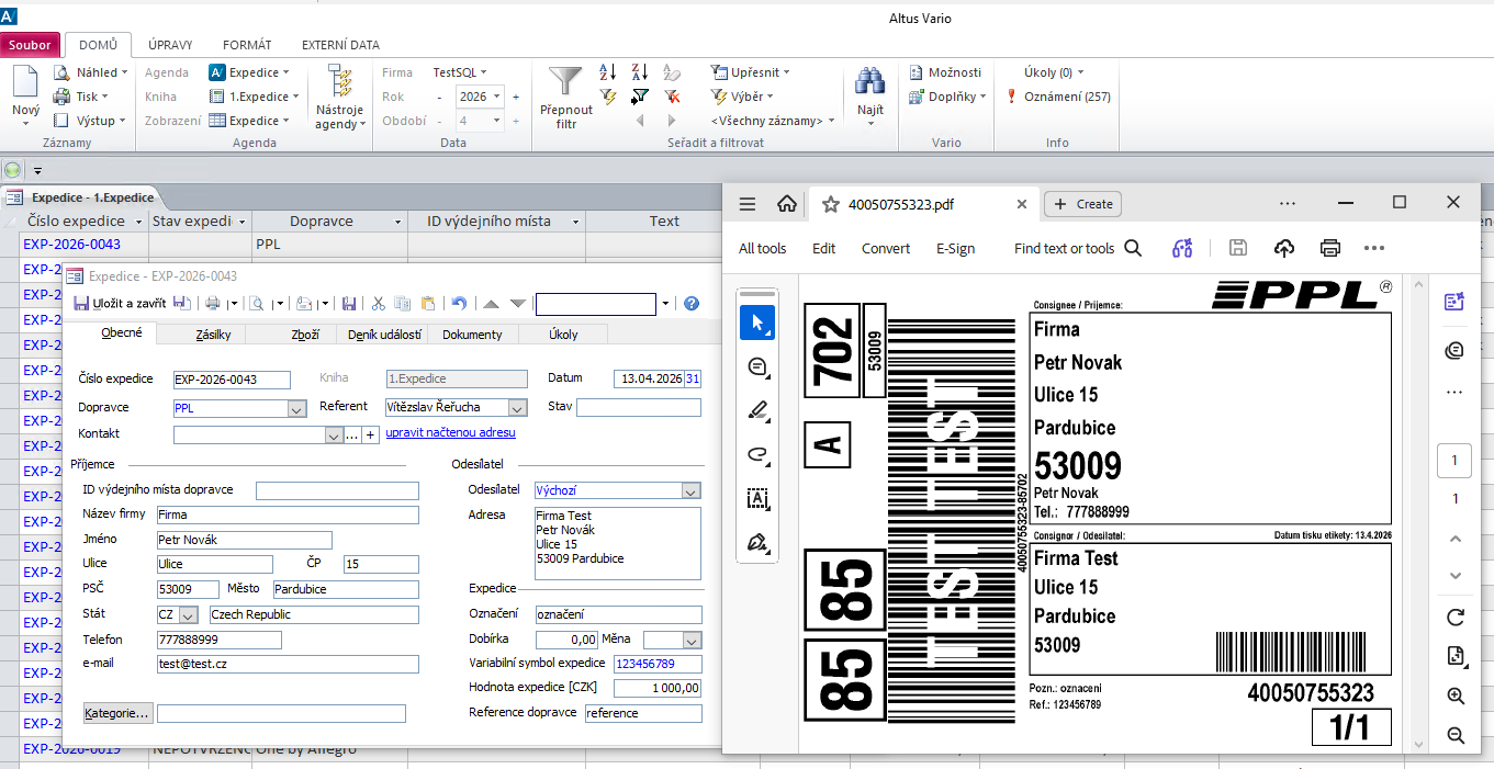 Ukázka modulu Expedice