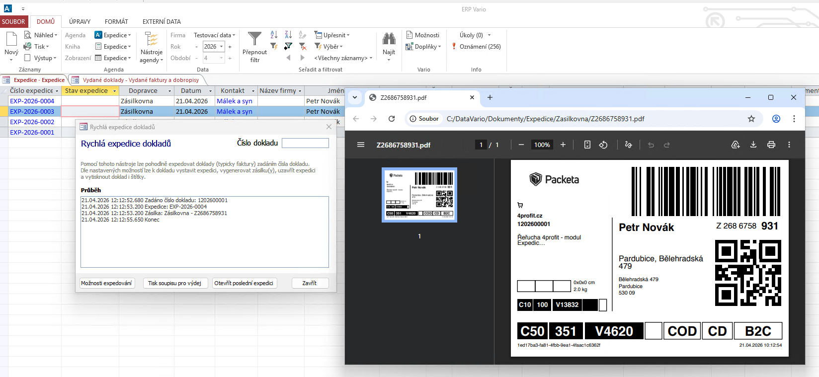 Ukázka modulu Expedice