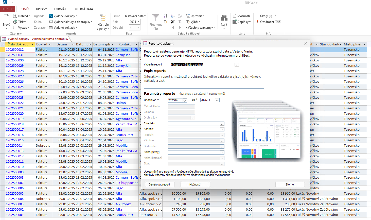 Hlavní obrazovka reportového asistenta – desktopová verze
